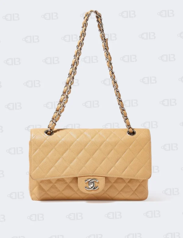 Chanel - Caviar Skin Classic Flap Chain Bag Beige