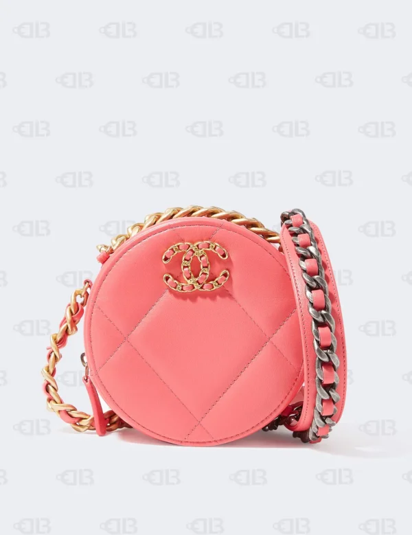 Chanel Pink 2021 Quilted Lambskin 19 Round Clutch With Chain