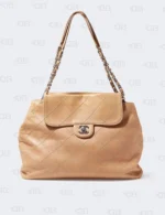 CHANEL  Calfskin Large Front Flap Tote Beige