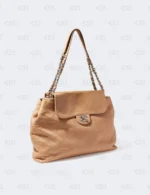 CHANEL  Calfskin Large Front Flap Tote Beige