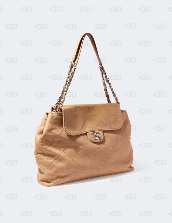 CHANEL  Calfskin Large Front Flap Tote Beige
