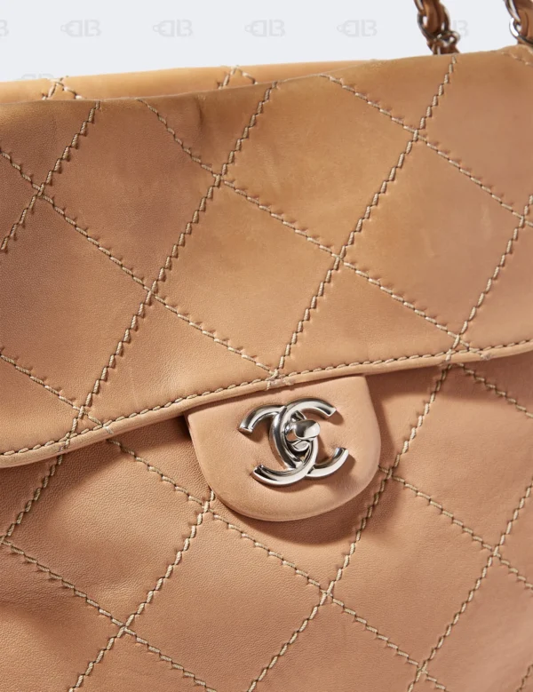 CHANEL  Calfskin Large Front Flap Tote Beige