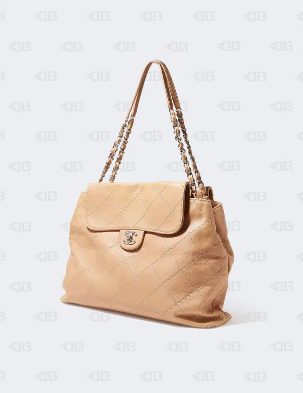 CHANEL  Calfskin Large Front Flap Tote Beige