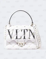 Valentino White Quilted Leather VLTN Candystud Top Handle Bag