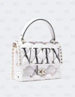 Valentino White Quilted Leather VLTN Candystud Top Handle Bag