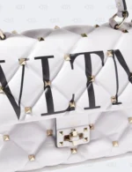 Valentino White Quilted Leather VLTN Candystud Top Handle Bag