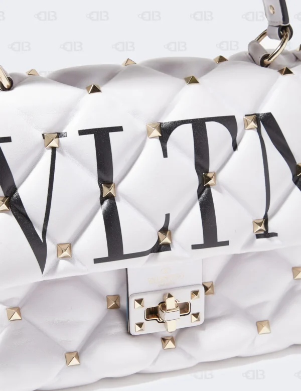Valentino White Quilted Leather VLTN Candystud Top Handle Bag