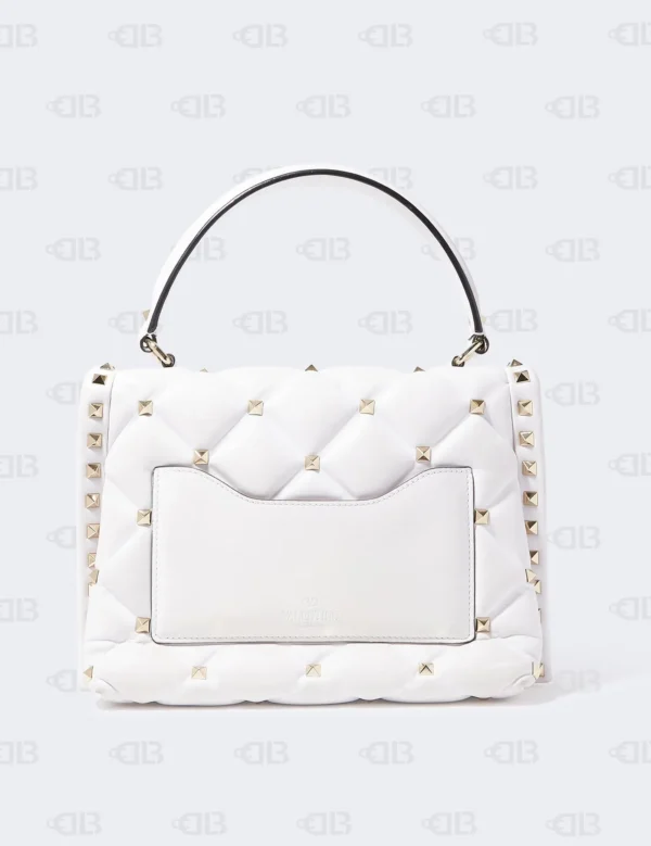 Valentino White Quilted Leather VLTN Candystud Top Handle Bag