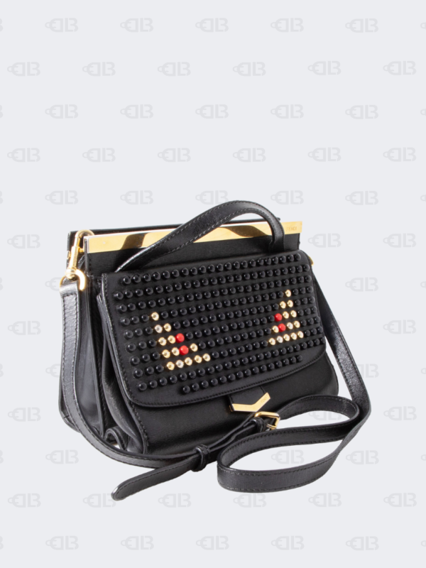 Fendi Black Textured Leather Mini Studded Monster Demi JourTop Handle