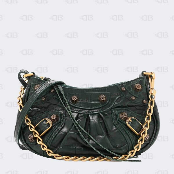 Balenciaga Green Croc Embossed Leather Mini Le Cagole Shoulder Bag