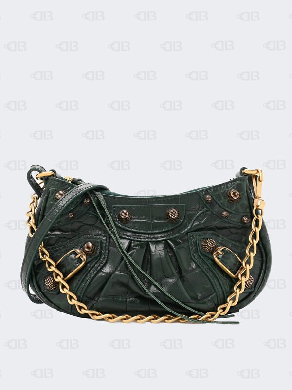 Balenciaga Green Croc Embossed Leather Mini Le Cagole Shoulder Bag