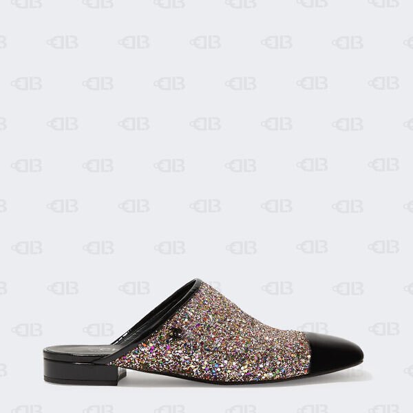 Chanel  Coarse Glitter and Patent Cap Toe CC Mules