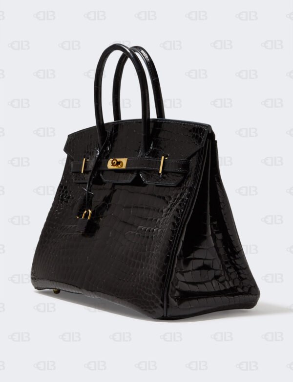 Hermes Shiny Porosus Crocodile Birkin 35 Black D Lady Boss Luxury Boutique