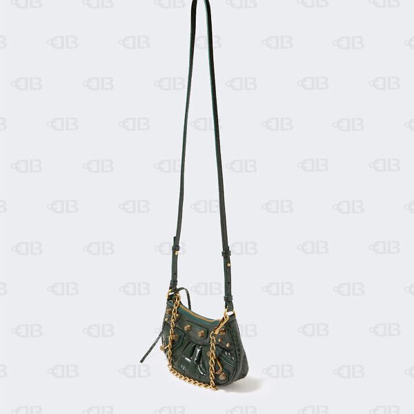 Balenciaga Green Croc Embossed Leather Mini Le Cagole Shoulder Bag