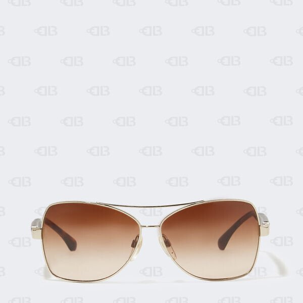 Chanel Lambskin Quilted CC Aviator Sunglasses 4196-Q Silver Taupe