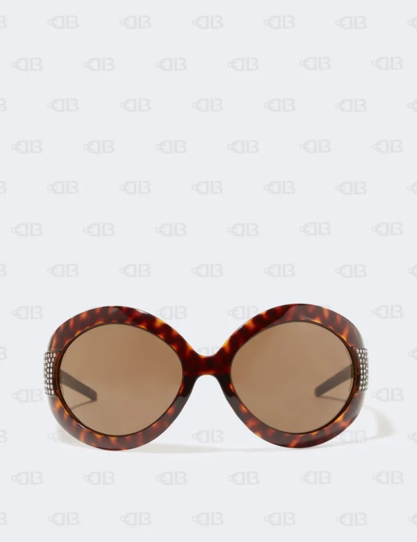 D&G Brown Tortoise Crystal Embellished Oval Sunglasses