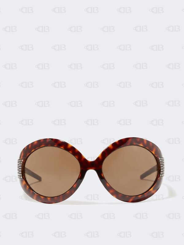 D&G Brown Tortoise Crystal Embellished Oval Sunglasses