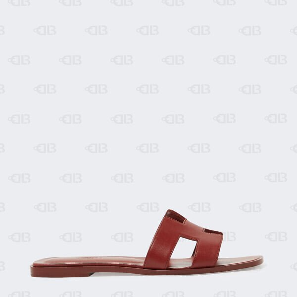 Hermes Burgundy Leather Oran Flat Slides