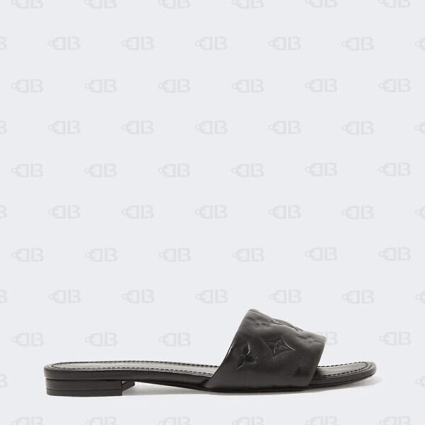 Louis Vuitton Black Monogram Embossed Leather Revival Flat Slides