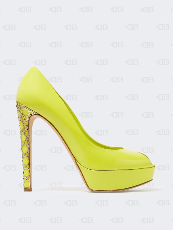 Dior Green Patent Leather Peep Toe Cannage Heel Platform Pumps