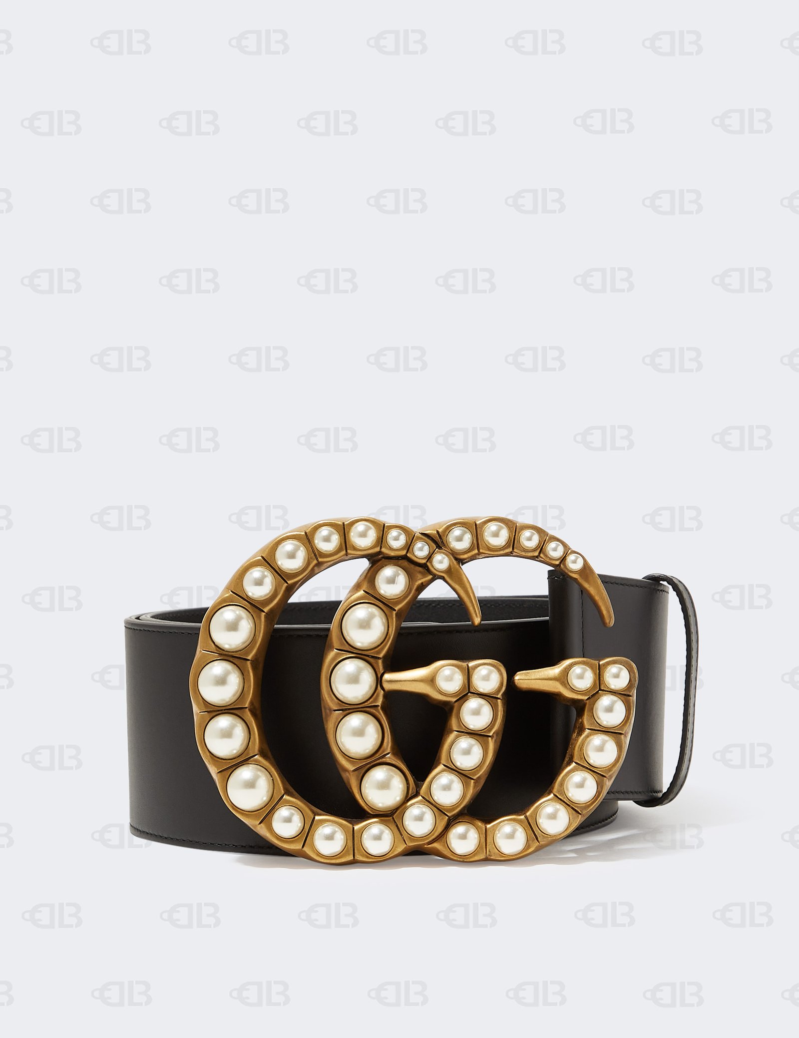Gucci Black Leather GG Pearl Embellished Waist Wide Belt 85CM