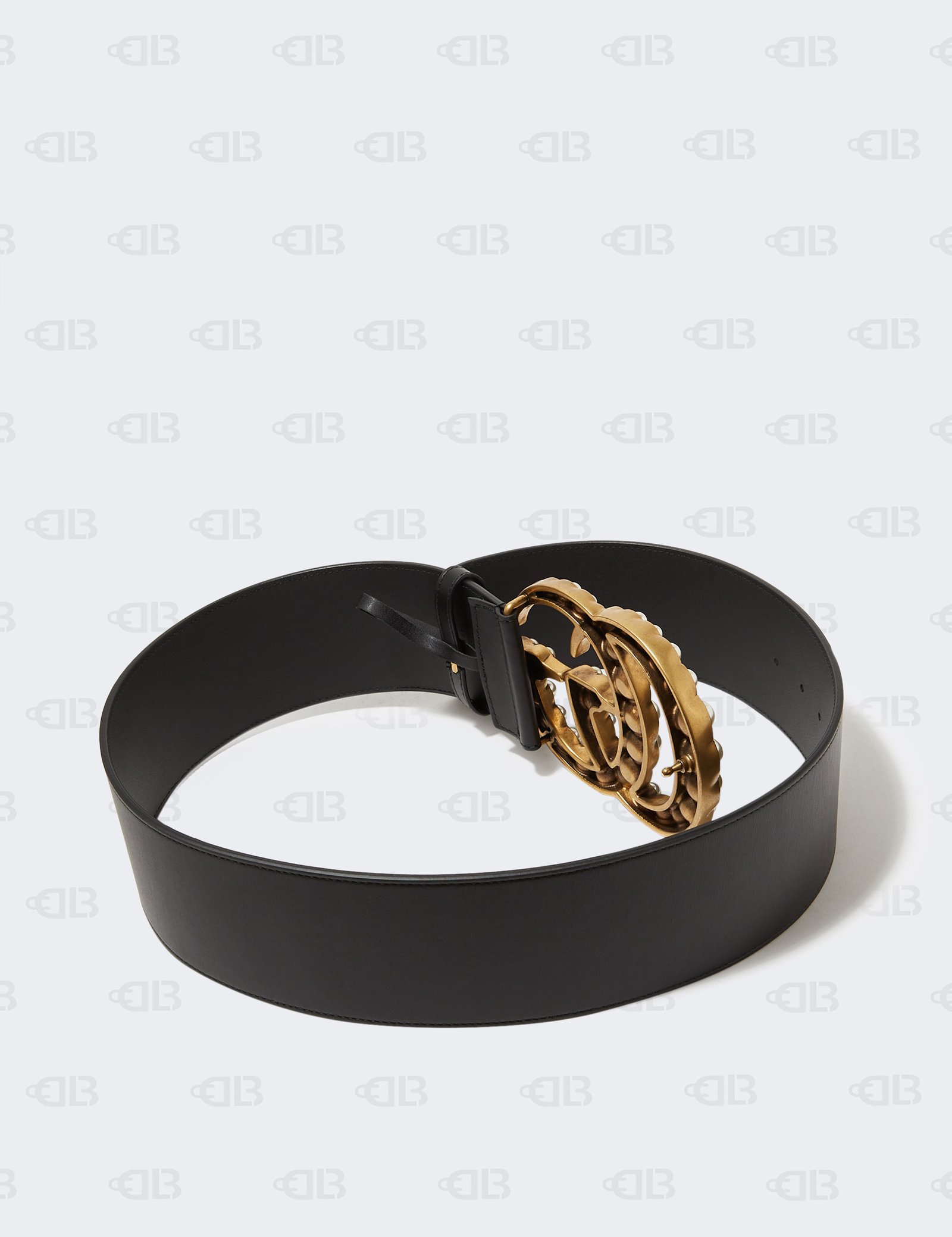 Gucci Black Leather GG Pearl Embellished Waist Wide Belt 85CM