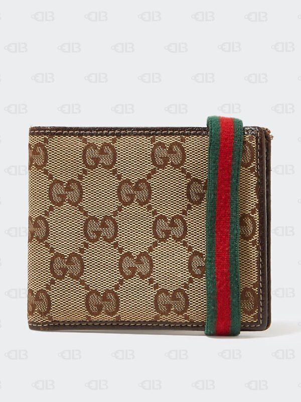 Gucci Beige GG Canvas Web Bifold Wallet