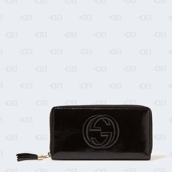 GUCCI Patent Calfskin Soho Zip Around Wallet Black