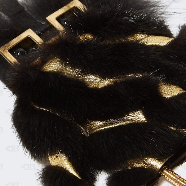 FENDI Metallic Calfskin Mink Fox Fur Hypnoteyes Witches USB Power Bank Bag Charm Black Gold