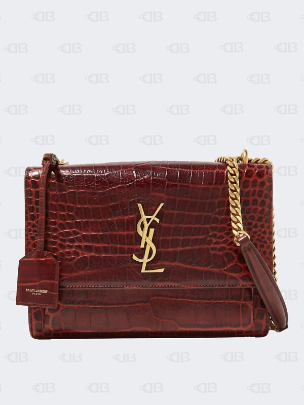 Saint Laurent Medium Sunset Chain Shoulder Bag in Croc-embossed Leather