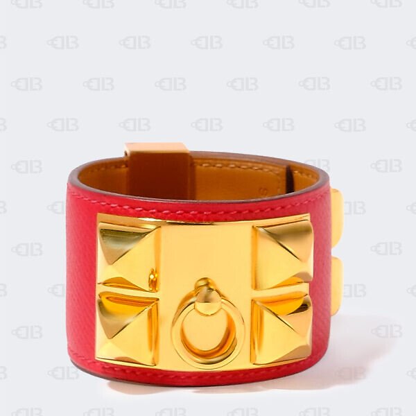 Hermès Red Leather Collier de Chien Cuff Bracelet S