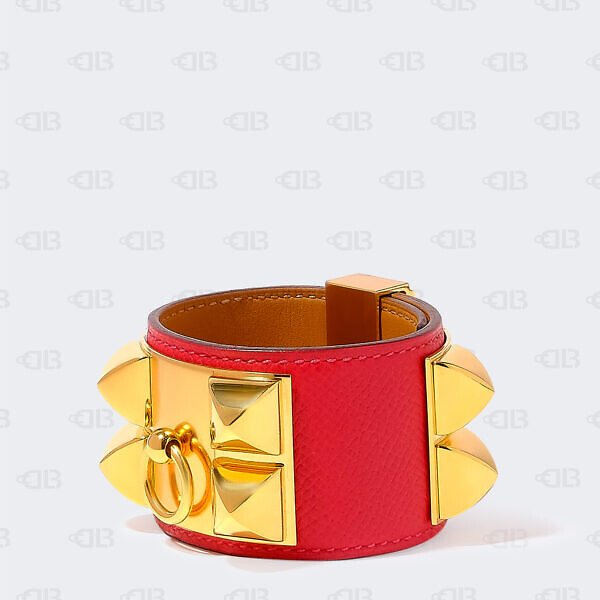 Hermès Red Leather Collier de Chien Cuff Bracelet S