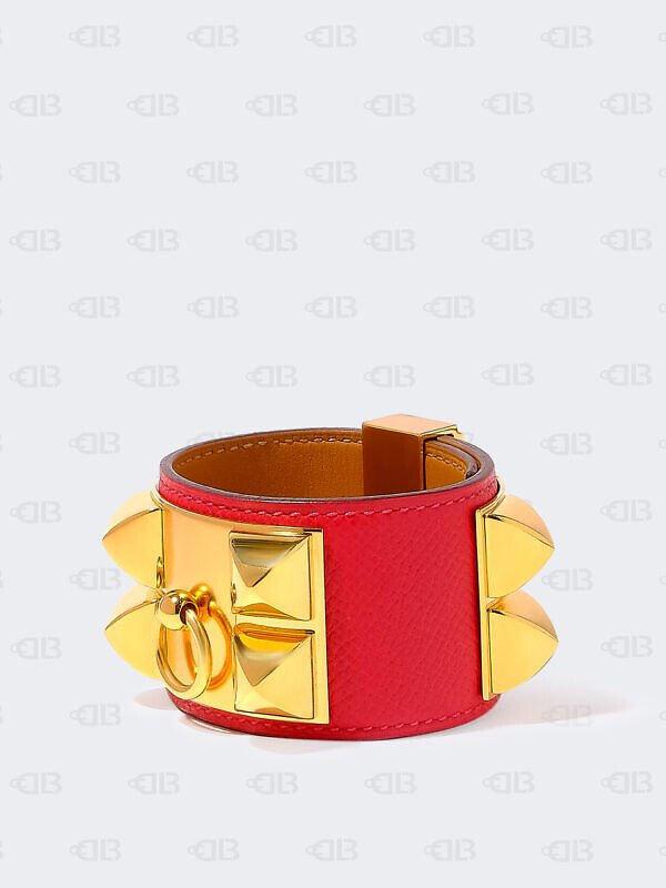 Hermès Red Leather Collier de Chien Cuff Bracelet S