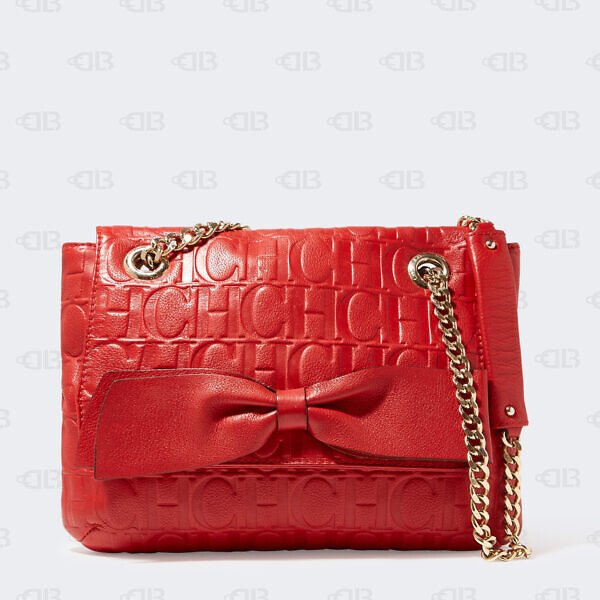 Carolina Herrera Red Monogram Leather Audrey Shoulder Bag