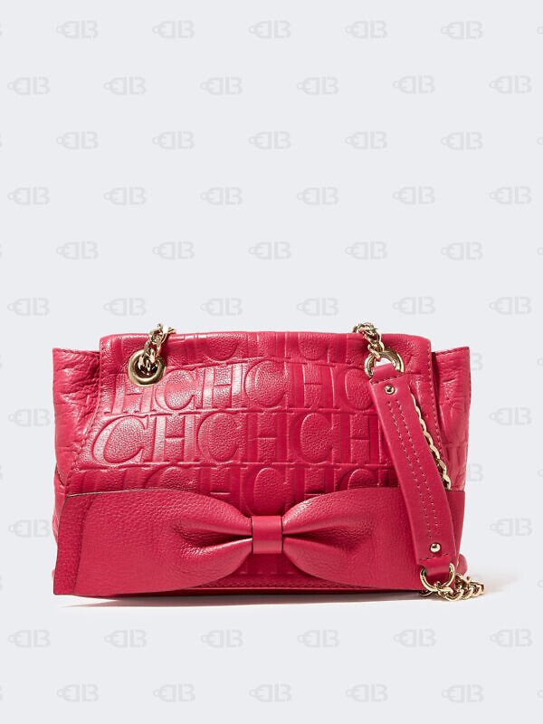 Carolina Herrera Hot Pink Monogram Leather Audrey Shoulder Bag