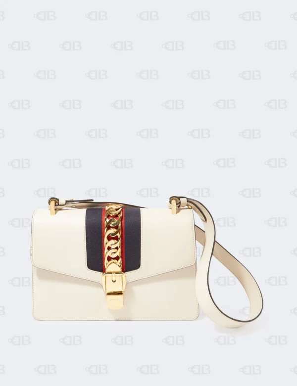 Gucci Off White Leather Small Web Sylvie Shoulder Bag