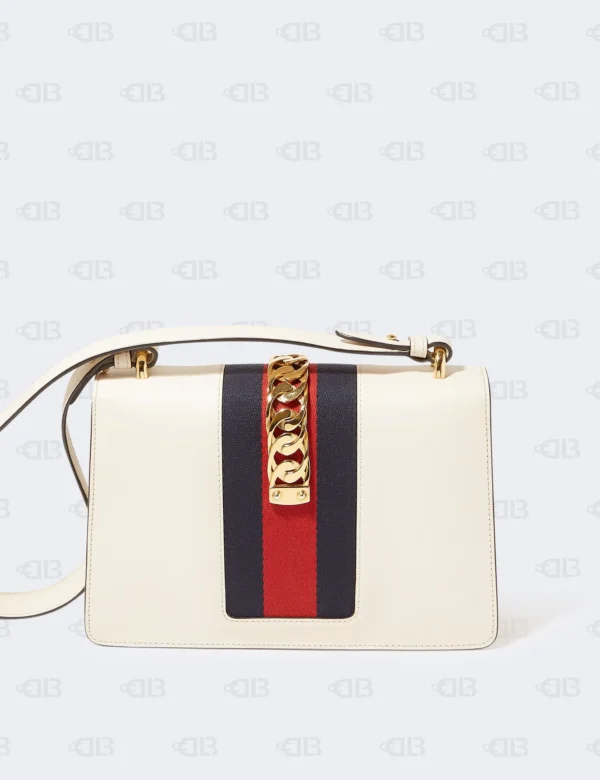 Gucci Off White Leather Small Web Sylvie Shoulder Bag