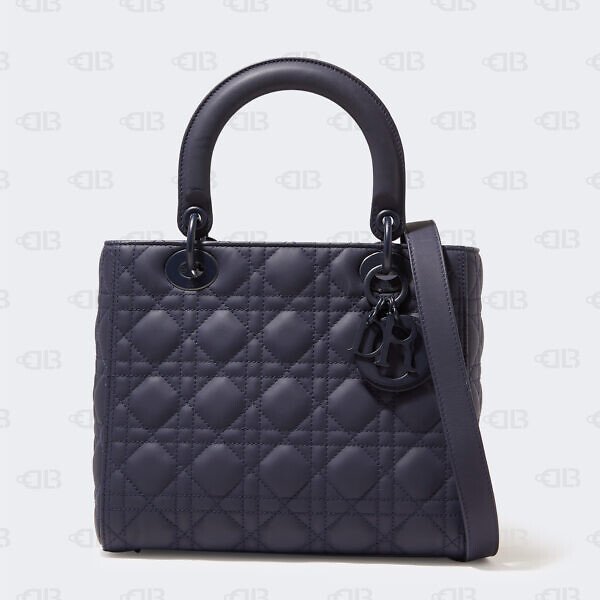 Dior Navy Blue Ultramatte Cannage Leather Medium Lady Dior Tote