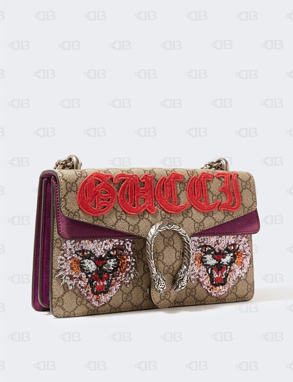 Gucci Supreme Monogram Embroidered Small Dionysus Shoulder Bag Purple