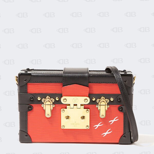 LOUIS VUITTON Red/Black Epi Petite Malle Trunk Clutch