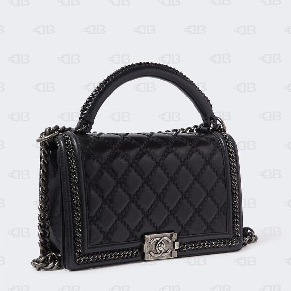 Chanel Dark Blue Quilted Leather Medium Wild Stitch Chain Boy Top Handle Bag