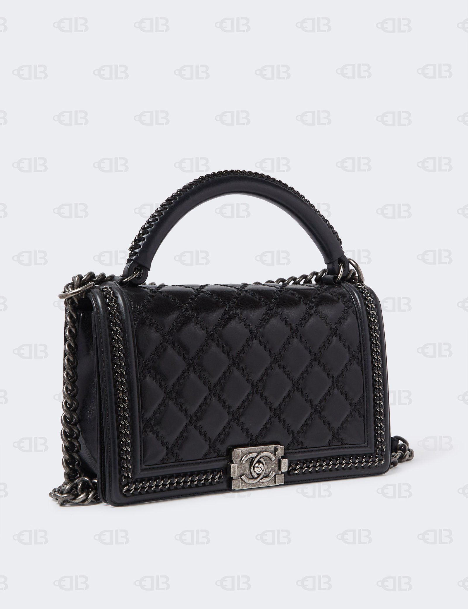Chanel Dark Blue Quilted Leather Medium Wild Stitch Chain Boy Top Handle Bag