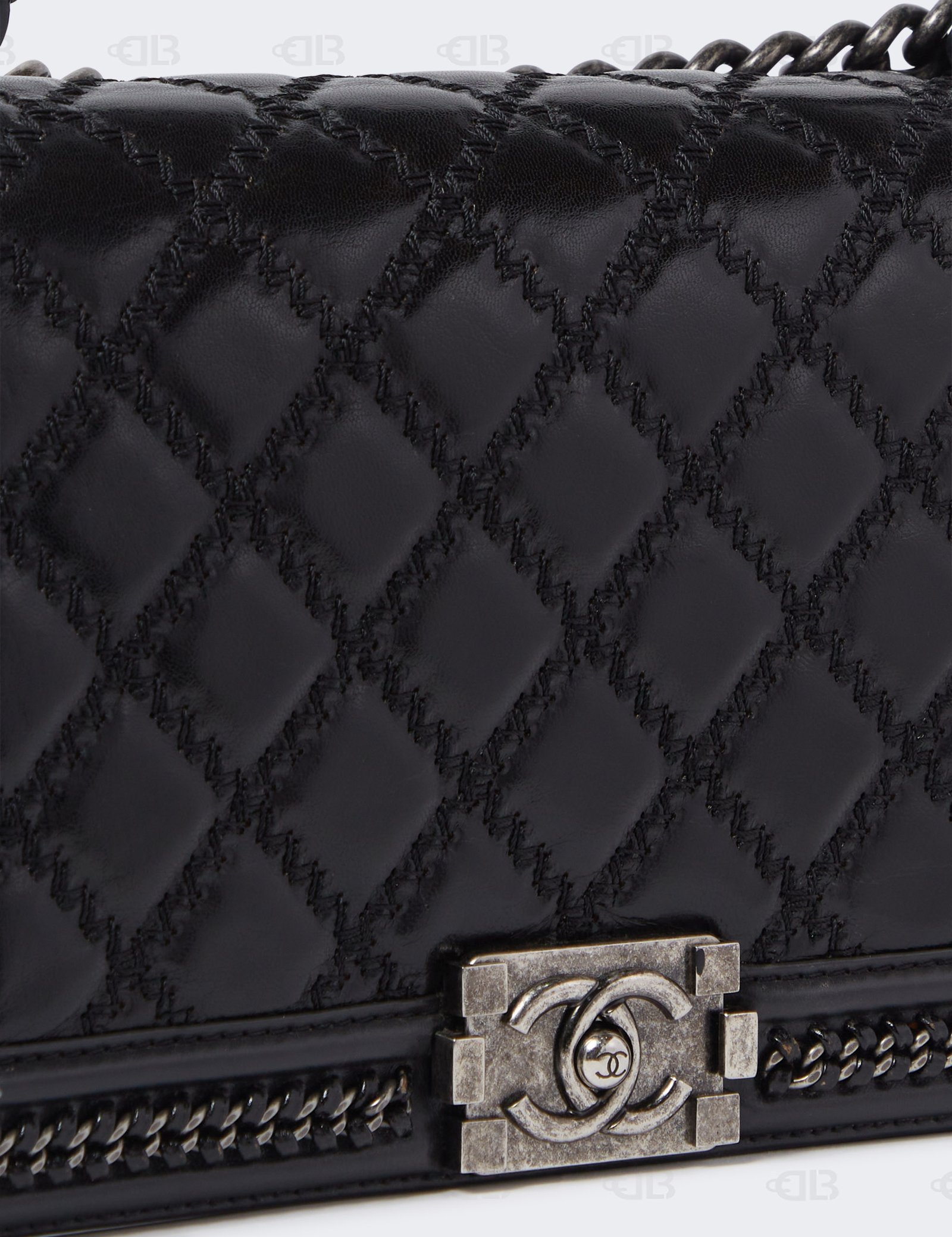 Chanel Dark Blue Quilted Leather Medium Wild Stitch Chain Boy Top Handle Bag