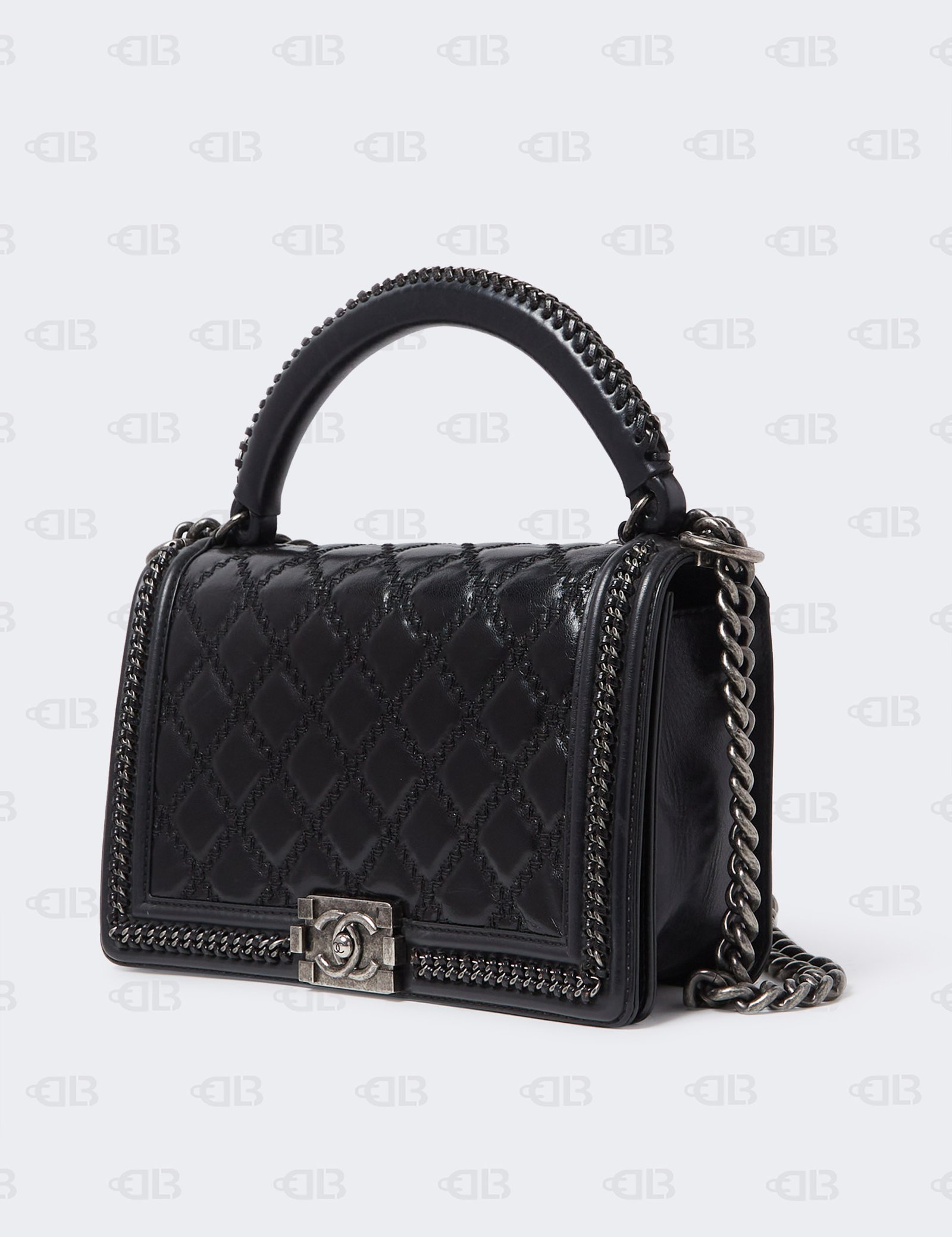 Chanel Dark Blue Quilted Leather Medium Wild Stitch Chain Boy Top Handle Bag