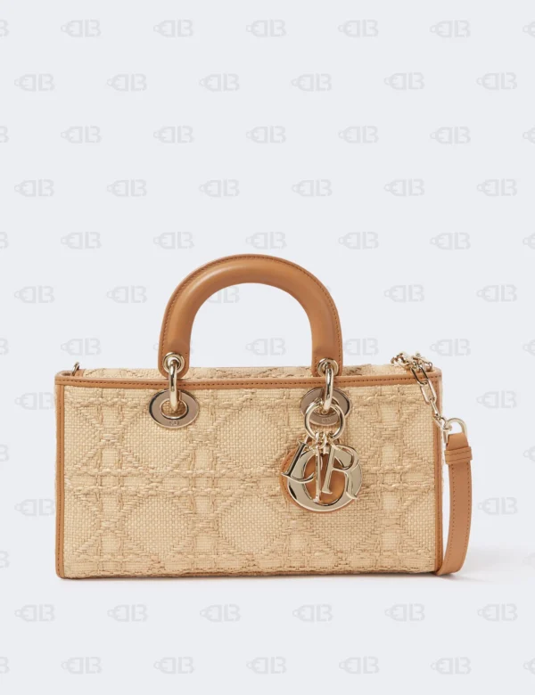 Dior Beige/Brown Cannage Raffia and Leather Lady D-Joy Bag