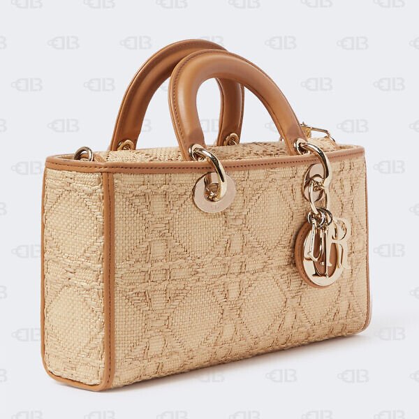 Dior Beige/Brown Cannage Raffia and Leather Lady D-Joy Bag