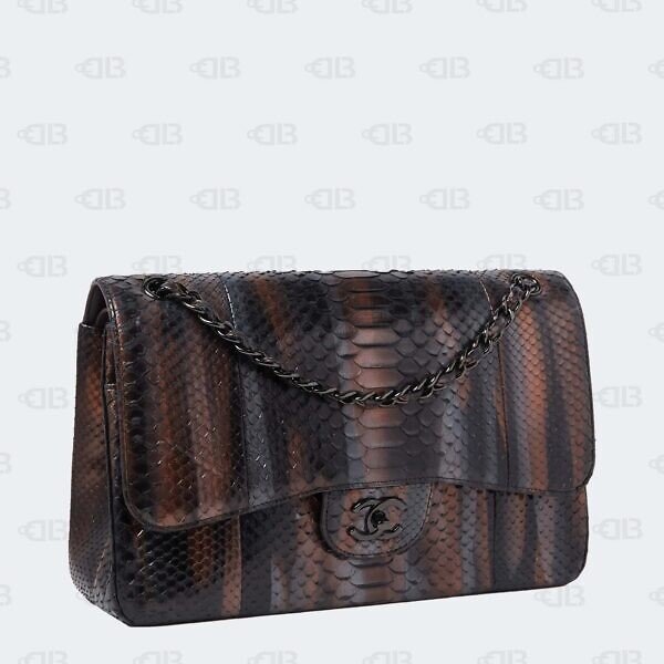 Chanel Metallic Snakeskin Jumbo Double Flap Black