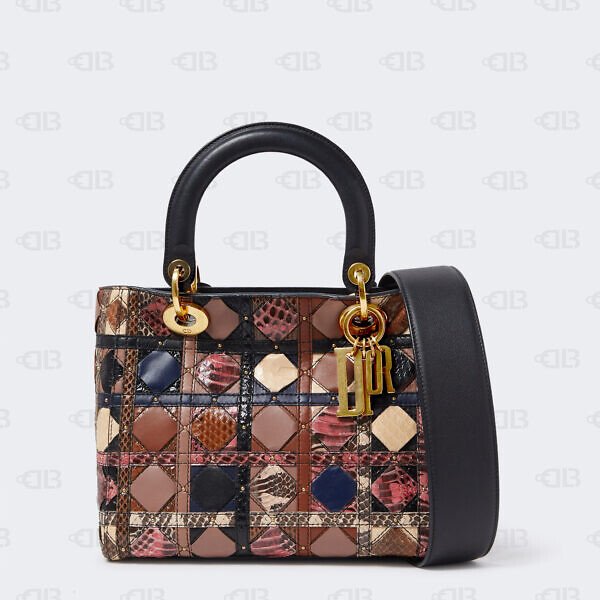 Christian Dior Supple Lady Dior Bag Patchwork Cannage Leather and Exotics Medium