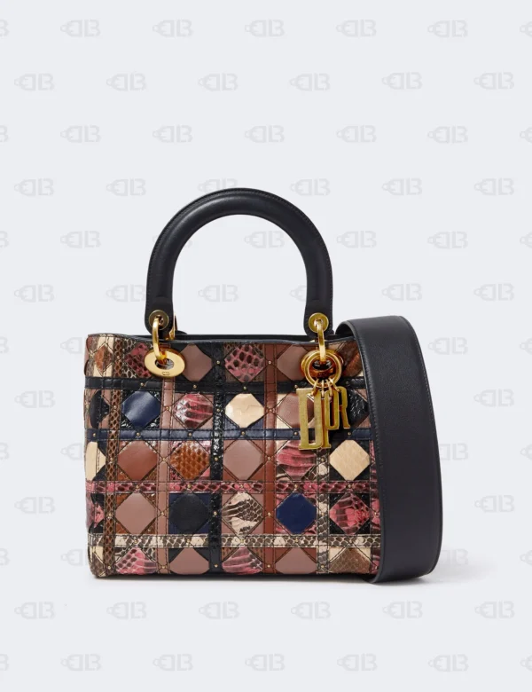 Christian Dior Supple Lady Dior Bag Patchwork Cannage Leather and Exotics Medium