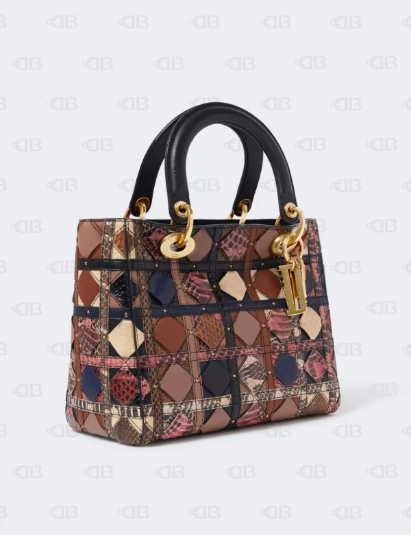 Christian Dior Supple Lady Dior Bag Patchwork Cannage Leather and Exotics Medium